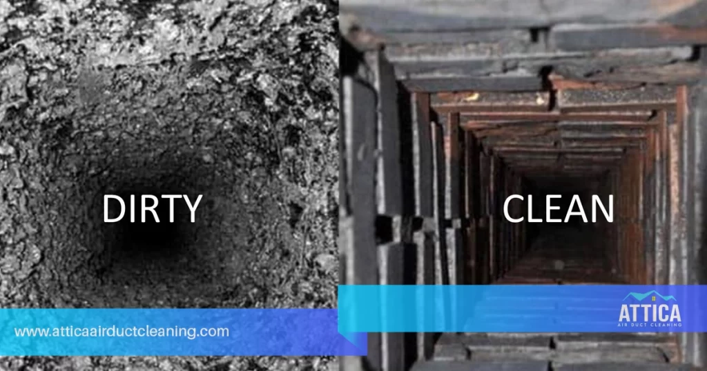 The benefits of air duct cleaning with before and after comparison images. 