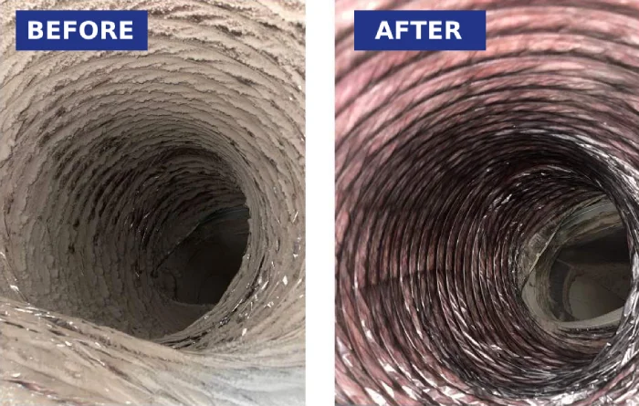 Before and after image of commercial air duct cleaning