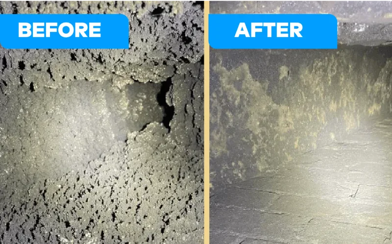 Before and after image of chimney cleaning