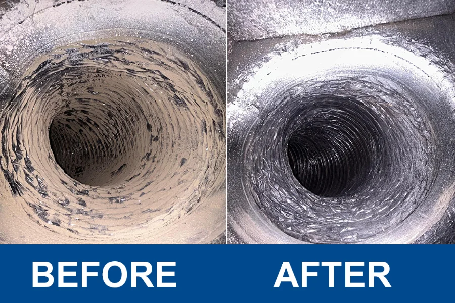 Before and after image of air duct cleaning